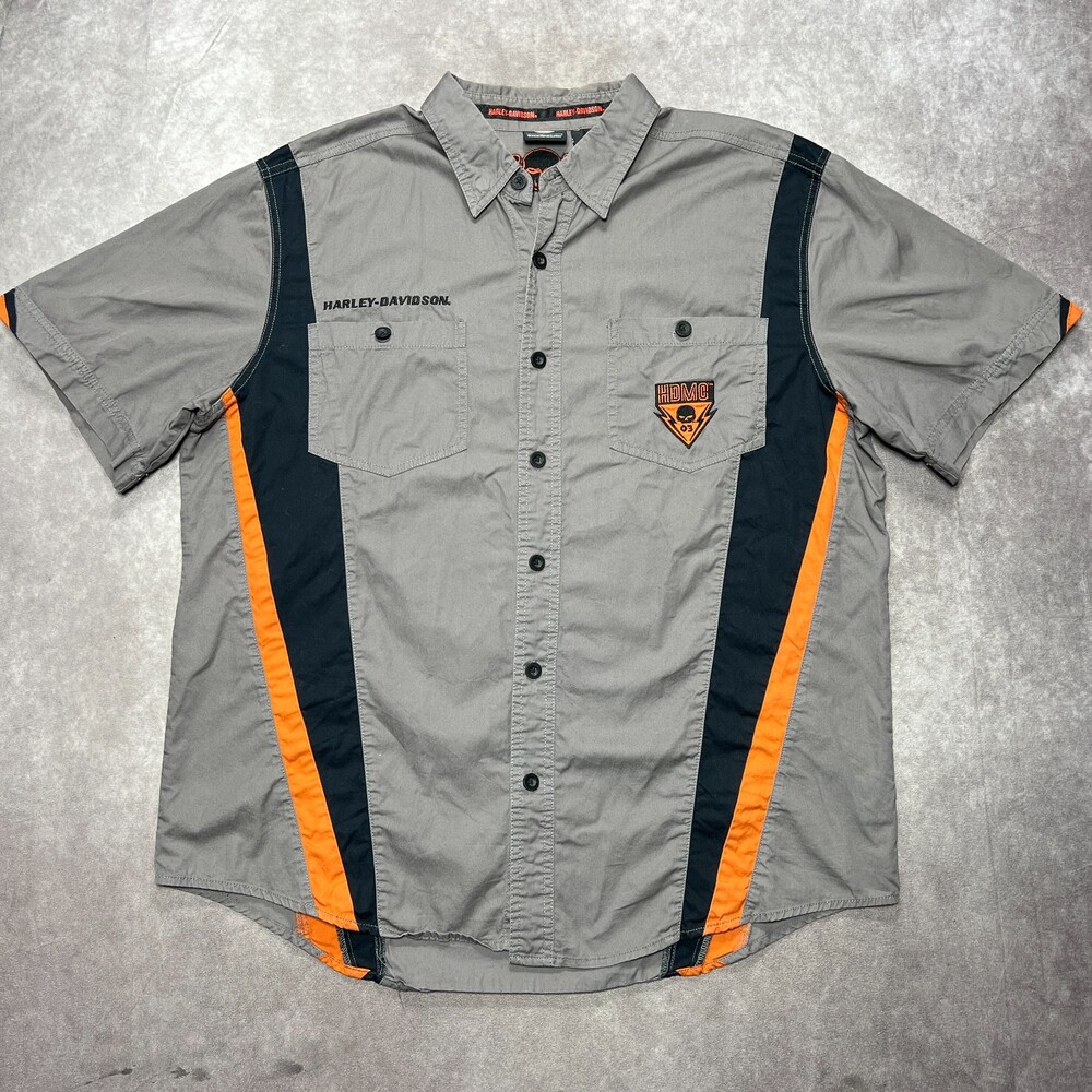 VTG Harley Davidson Shirt Mens Large Grey Sleeveless Button Up Biker Vest Shop